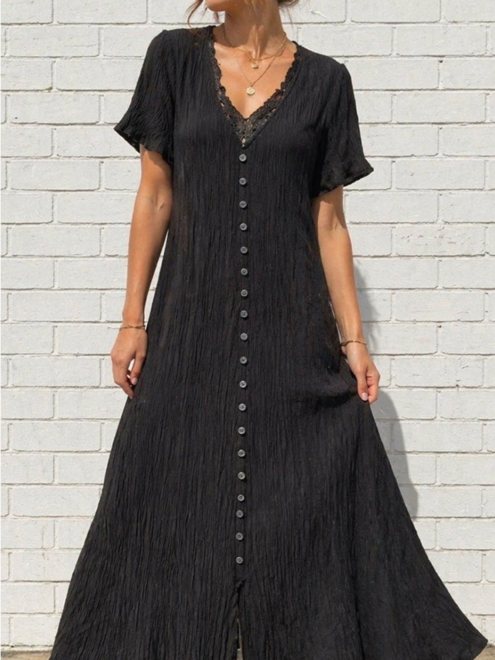 Vintage Black Maxi Dress Rayon Stretch Whimsy Witchy 90s Witch Medium / Large